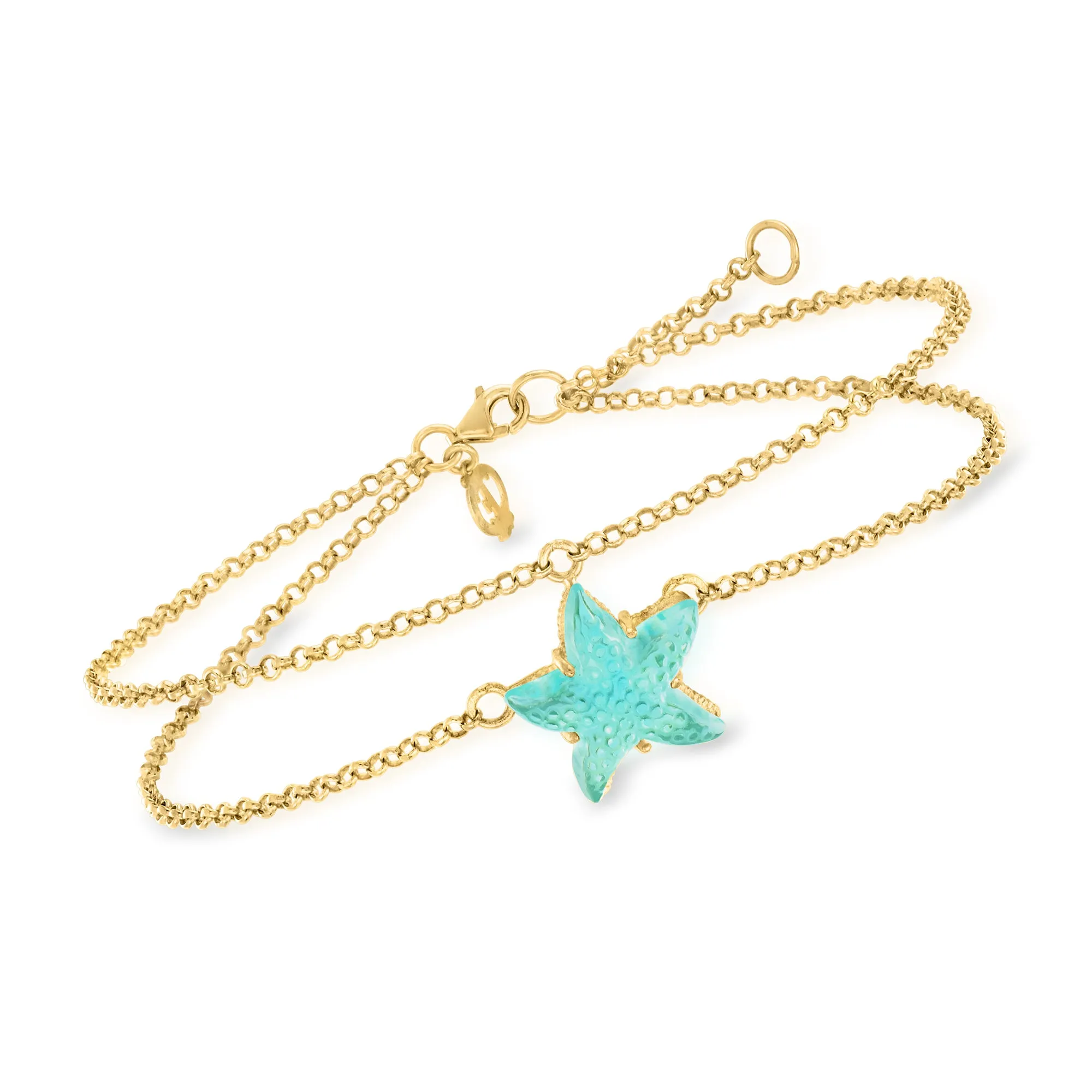 Ross-Simons Italian Light-Blue Glass Starfish Anklet in 18kt Gold Over Sterling