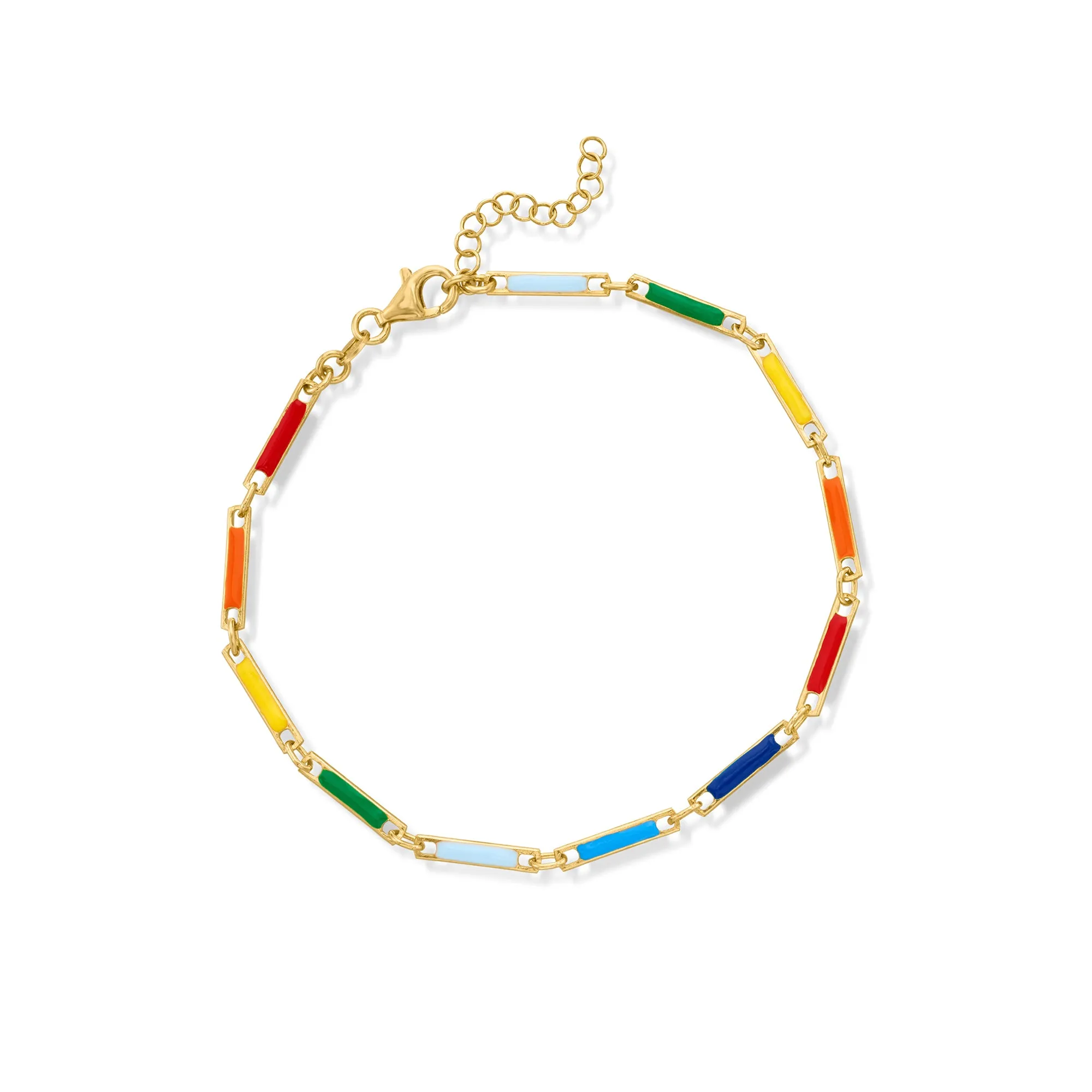 Ross-Simons Italian Multicolored Enamel Bar-Link Anklet in 18kt Gold Over Sterling