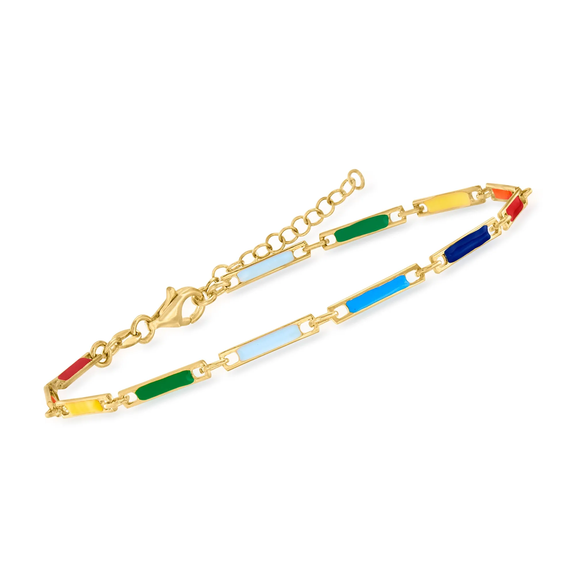 Ross-Simons Italian Multicolored Enamel Bar-Link Anklet in 18kt Gold Over Sterling