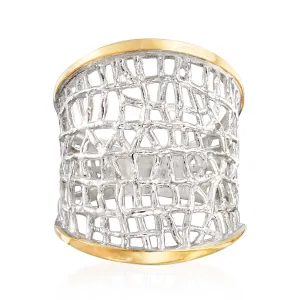 Ross-Simons Sterling Silver and 14kt Yellow Gold Free-Form Lattice Ring