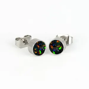 Round Black Fire Opal Glowstone Earrings