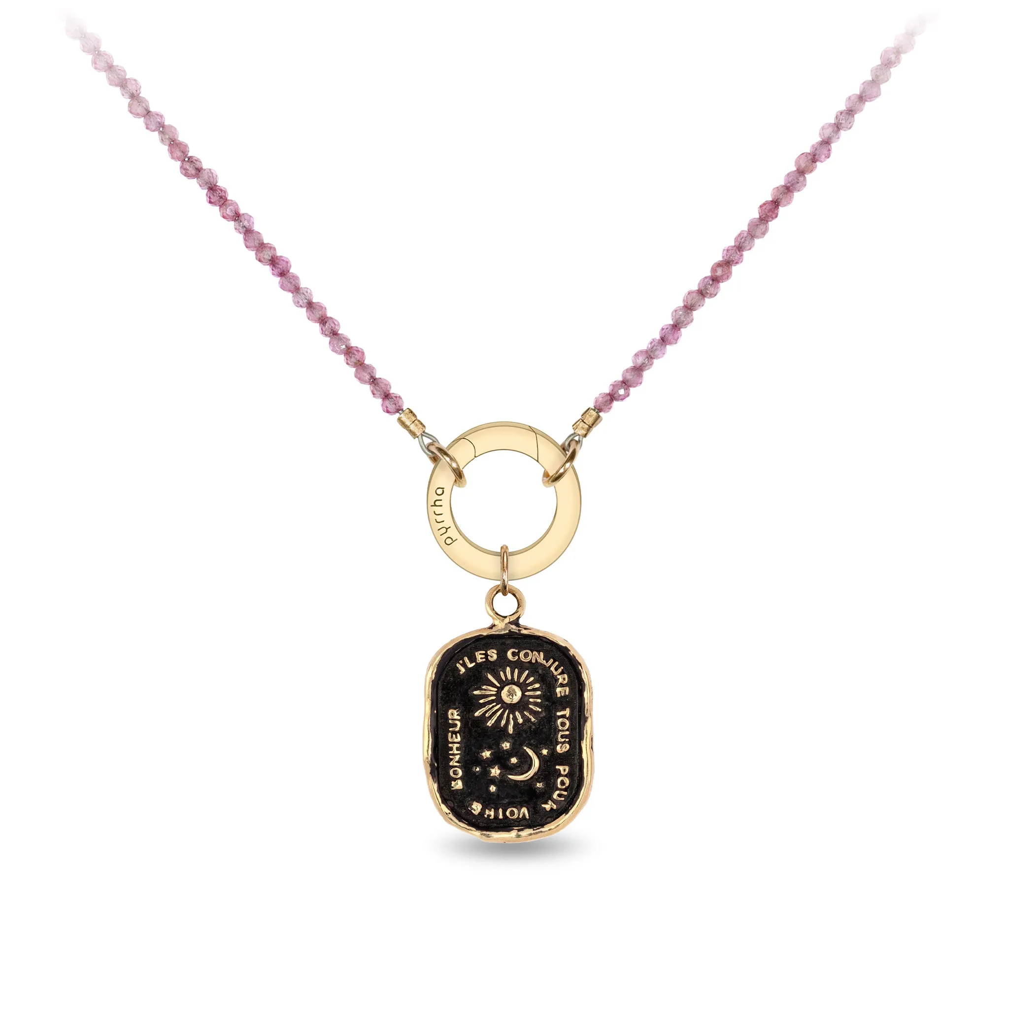Ruby 14K Gold Faceted Stone Choker with Talisman Clip