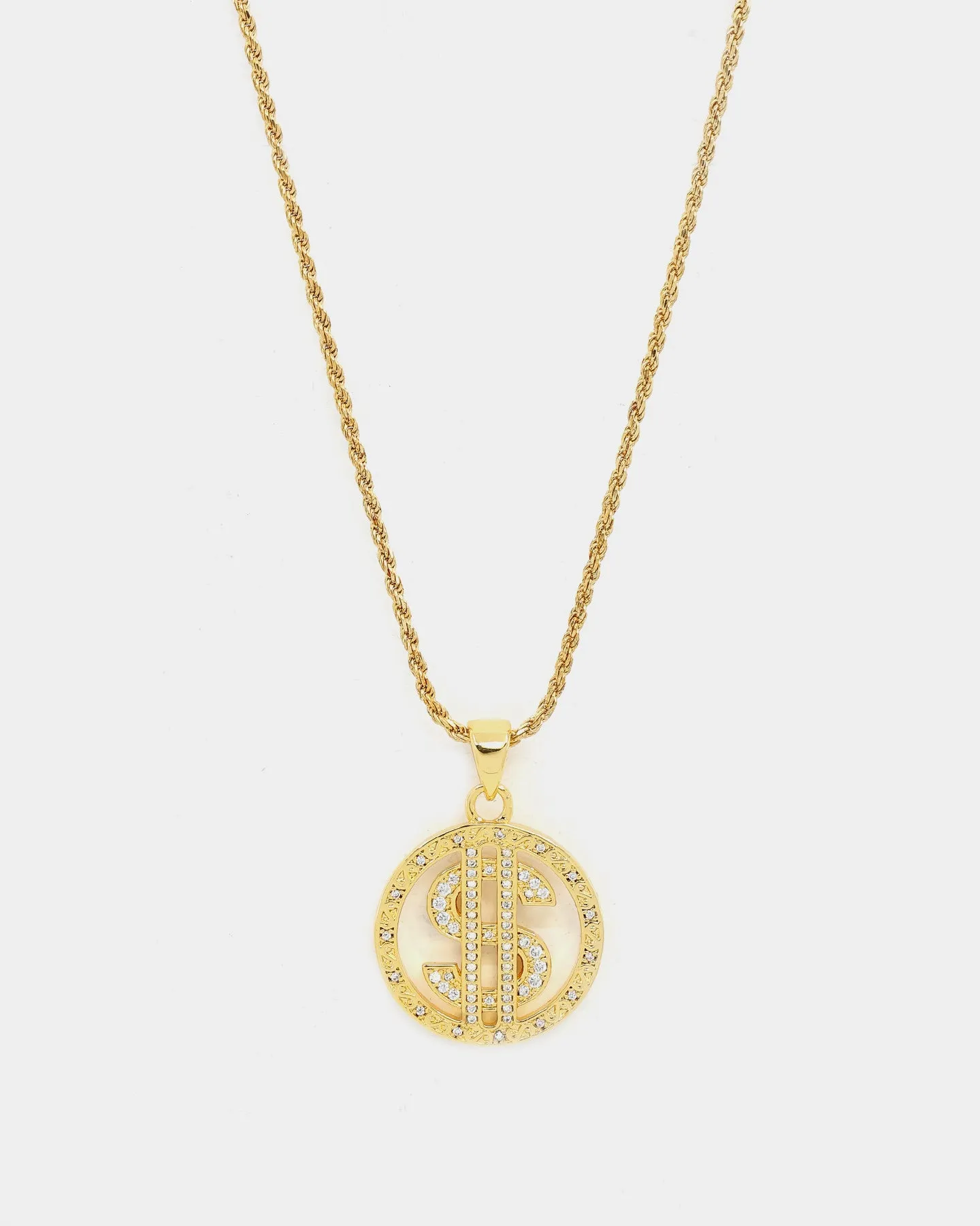 Saint Morta $$$ Circle Pendant Iced Gold