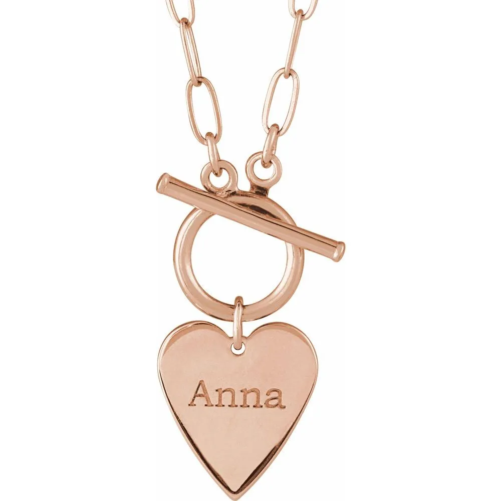 Silver Engraveable Heart Toggle Necklace