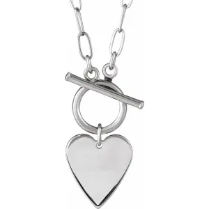 Silver Engraveable Heart Toggle Necklace