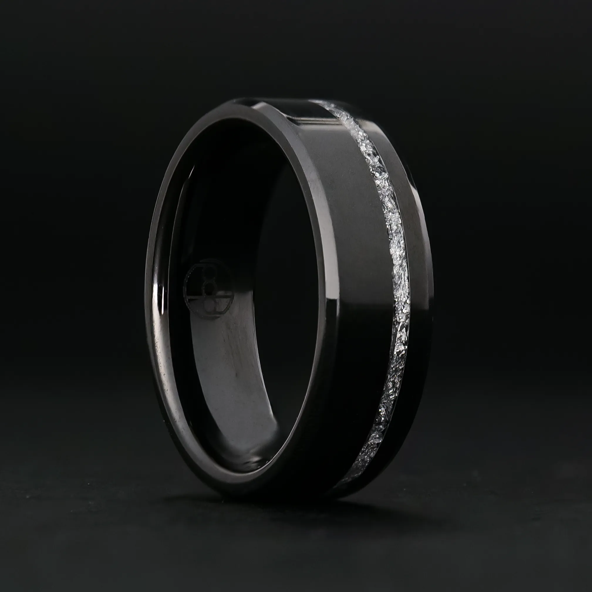 Silver Leaf Ring on Black Ceramic | Offset Inlay