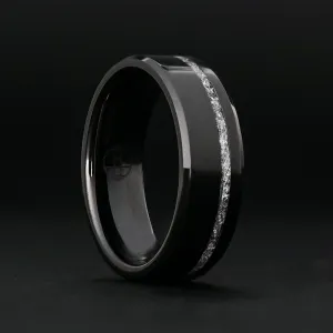 Silver Leaf Ring on Black Ceramic | Offset Inlay
