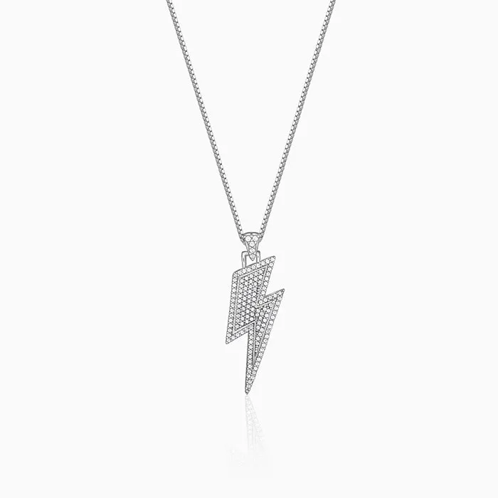 Silver Lightning Pendant With Box Chain For Him Giva
