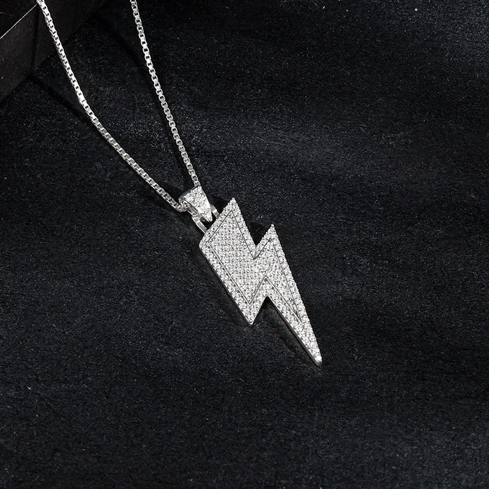 Silver Lightning Pendant With Box Chain For Him Giva