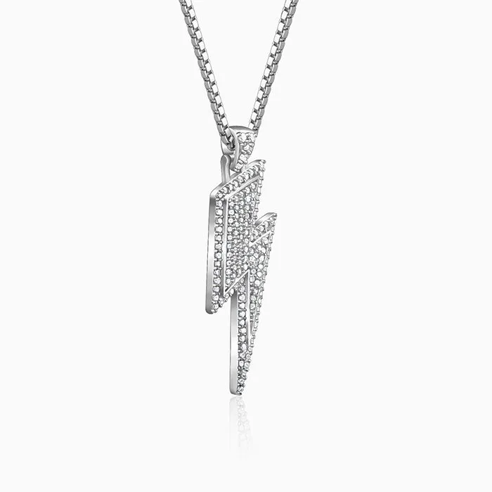 Silver Lightning Pendant With Box Chain For Him Giva