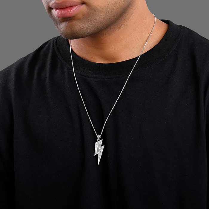 Silver Lightning Pendant With Box Chain For Him Giva