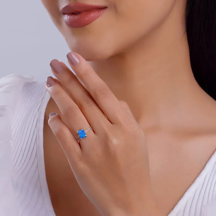 Silver Opal Rectangle Chain Ring Giva