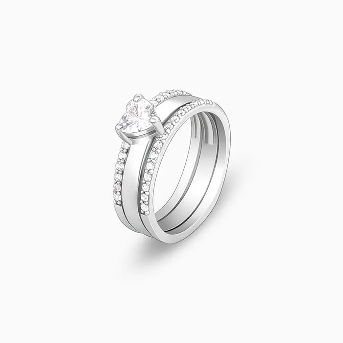 Silver Radiant Heart 2-in-1 Rings Giva