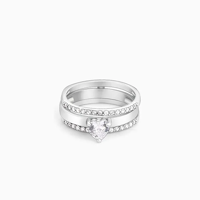 Silver Radiant Heart 2-in-1 Rings Giva