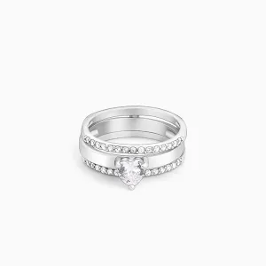 Silver Radiant Heart 2-in-1 Rings Giva