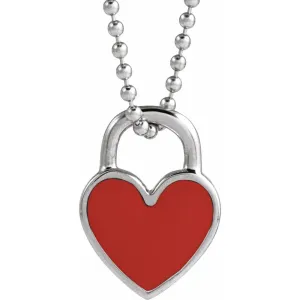 Silver Red Enamel Heart Necklace