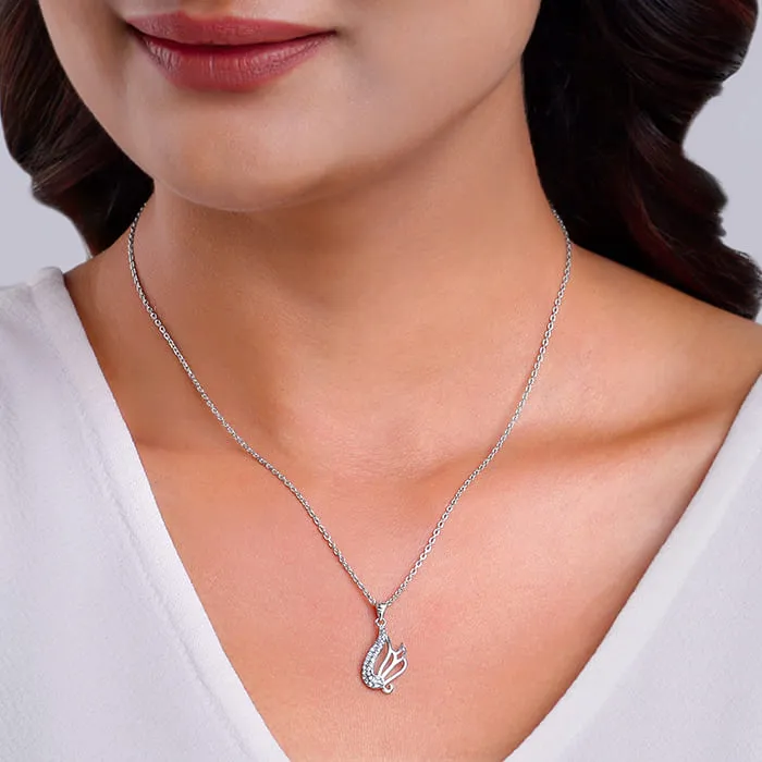 Silver Zircon Winged Pendant With Link Chain Giva