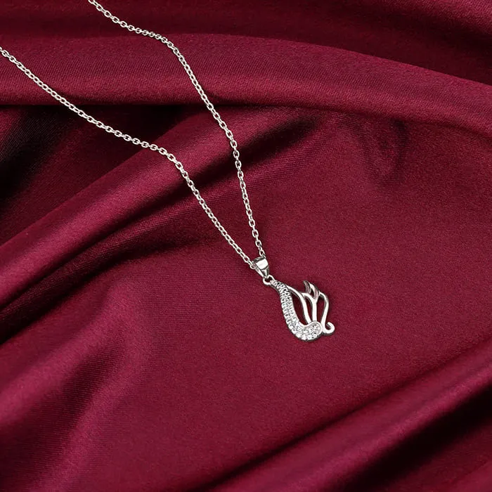 Silver Zircon Winged Pendant With Link Chain Giva