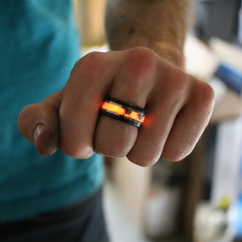 Solar Eclipse Glowstone Ring | Tungsten and Meteorite