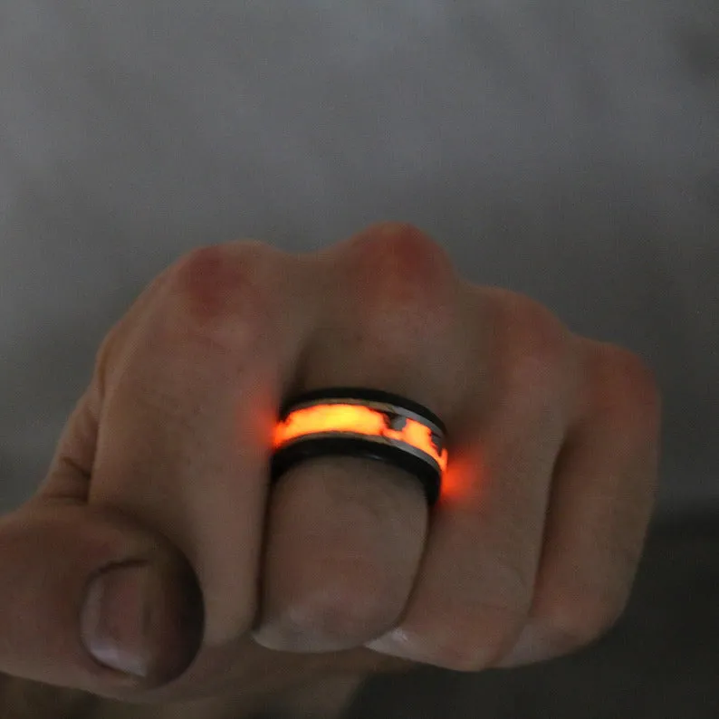 Solar Eclipse Glowstone Ring | Tungsten and Meteorite