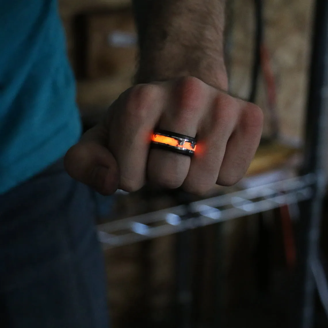 Solar Eclipse Glowstone Ring | Tungsten and Meteorite