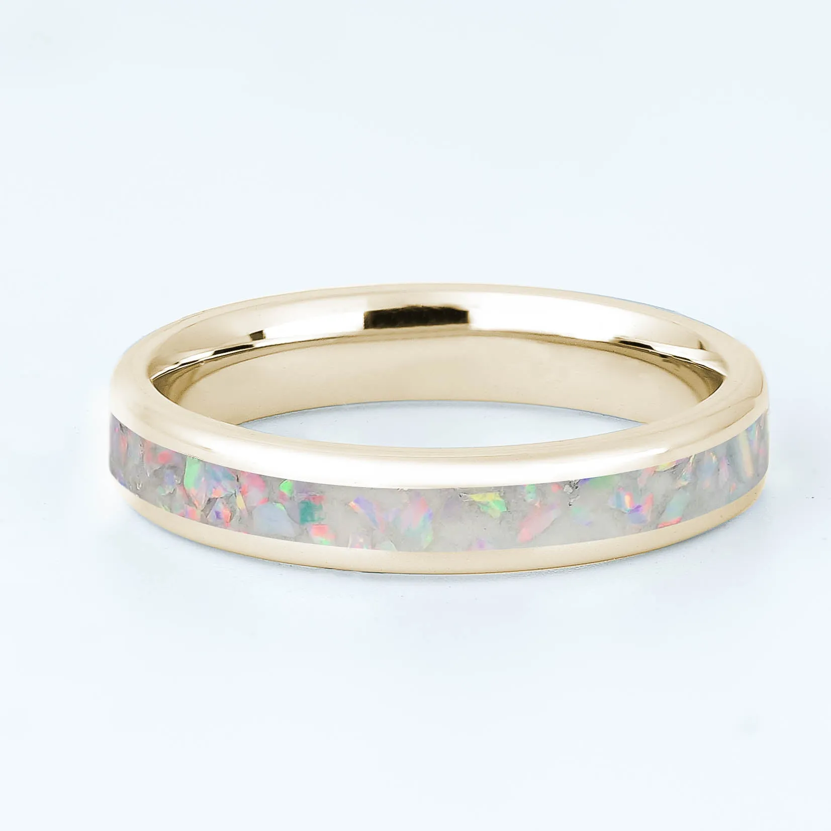 Solid Gold Pearl White Opal Glowstone Stackable Ring