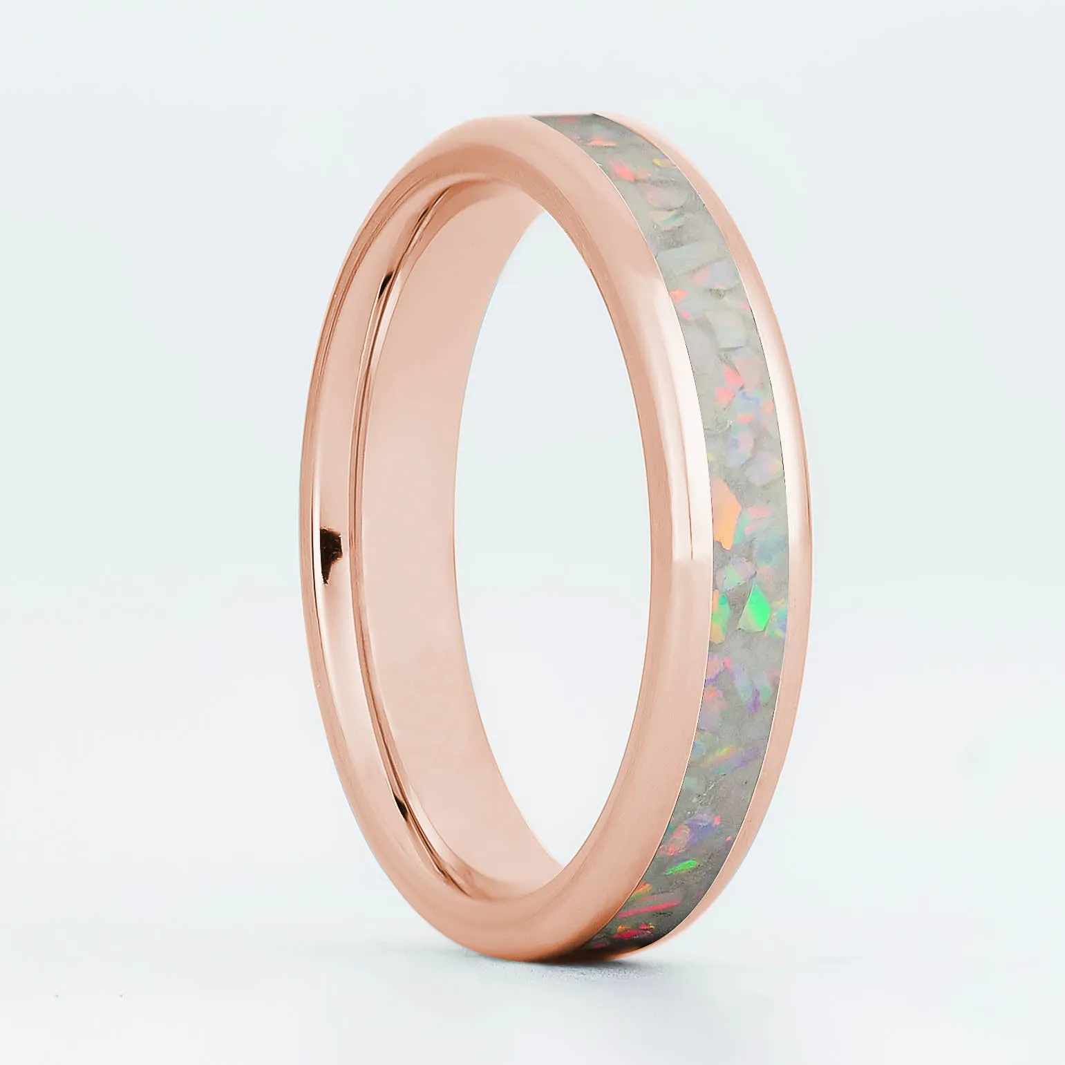Solid Gold Pearl White Opal Glowstone Stackable Ring