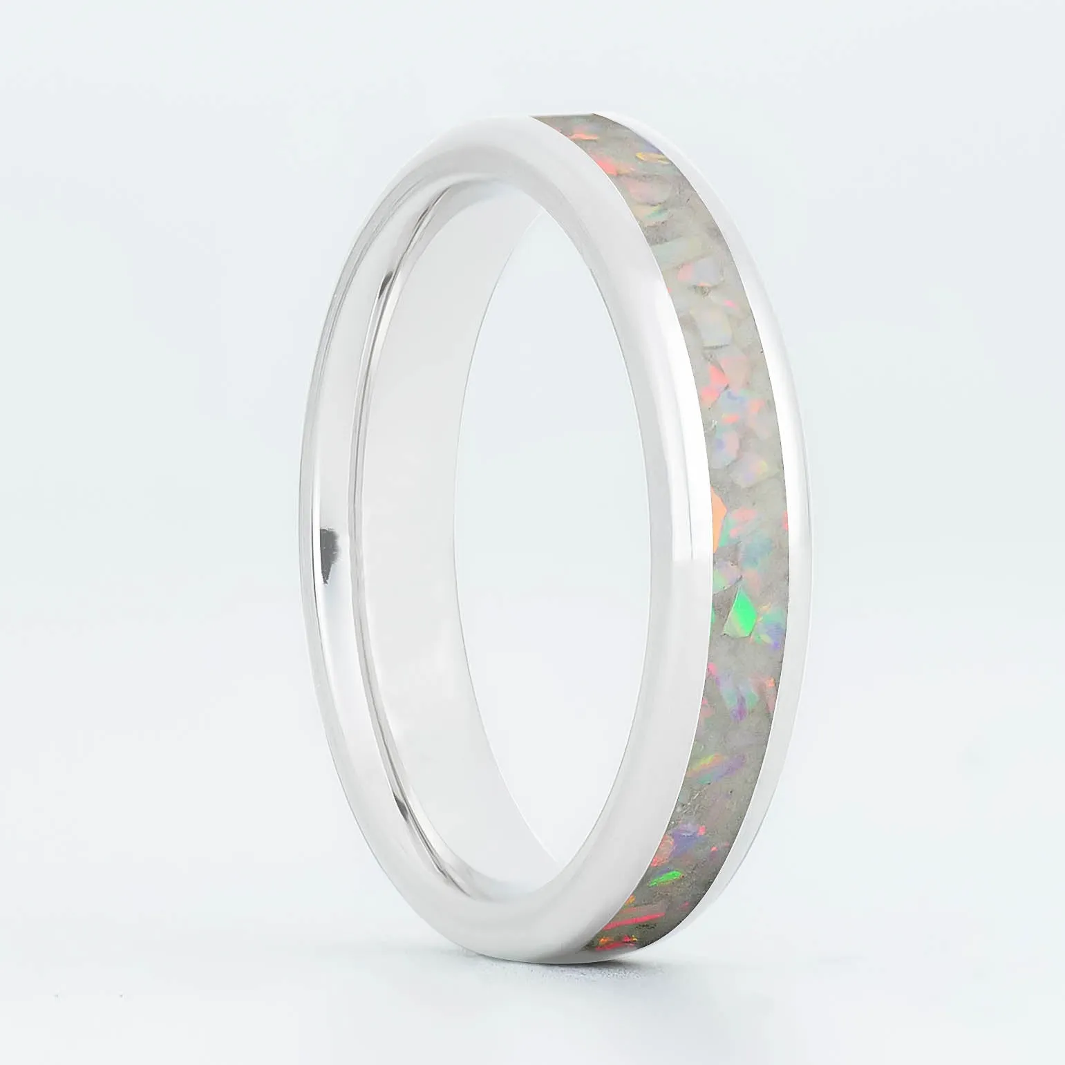Solid Gold Pearl White Opal Glowstone Stackable Ring