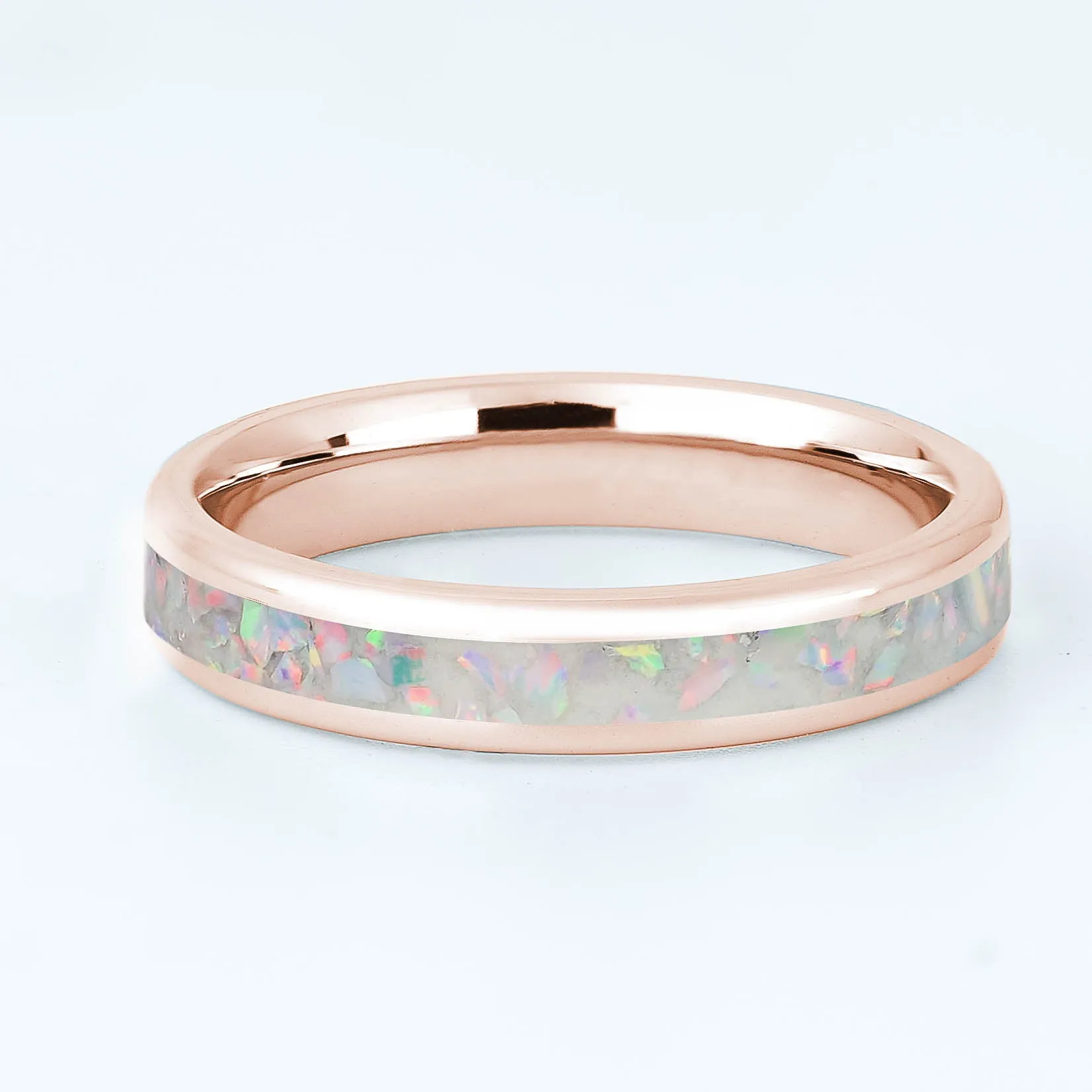 Solid Gold Pearl White Opal Glowstone Stackable Ring