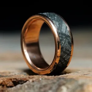 Solid Gold Ring with Meteorite Inlay