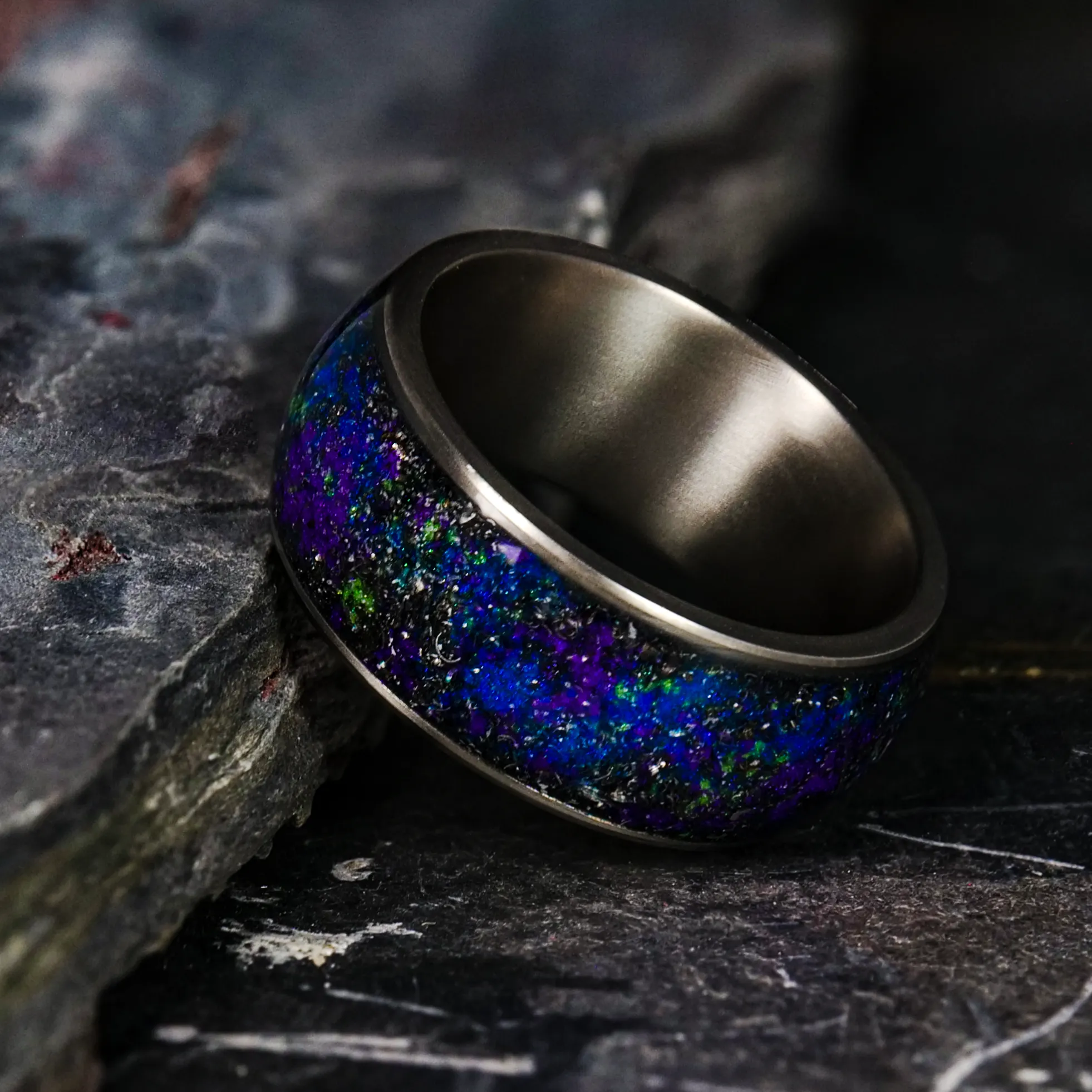 Starry Night Halo Glowstone Ring on Titanium