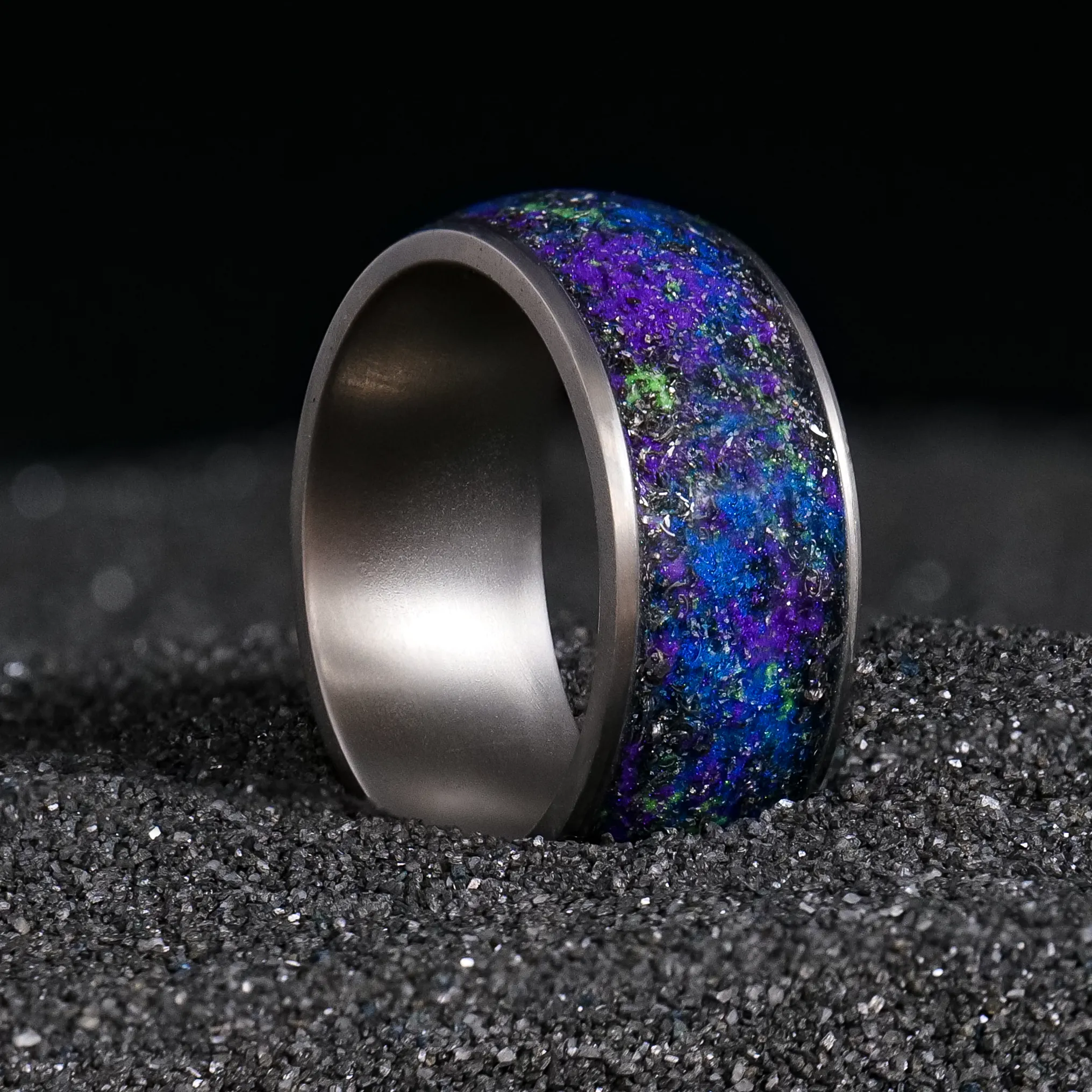 Starry Night Halo Glowstone Ring on Titanium