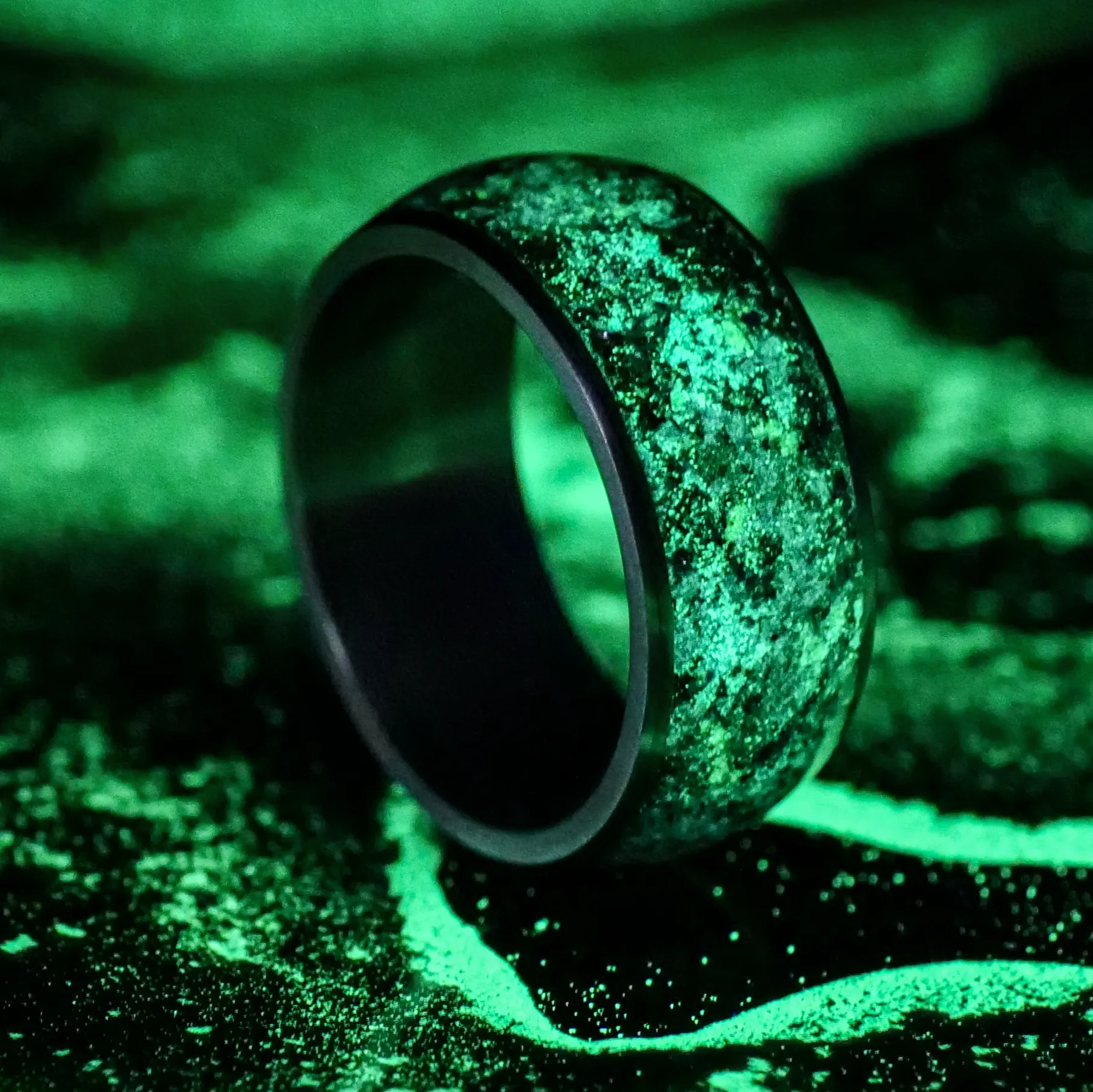 Starry Night Halo Glowstone Ring on Titanium