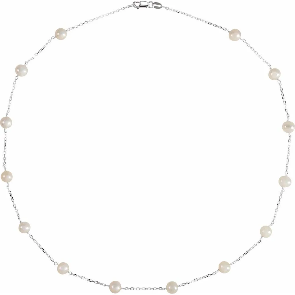Sterling Silver Cultured White Freshwater Pearl Necklace
