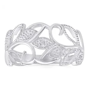 Sterling Silver Diamond Set Leaf Ring Shiels