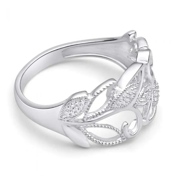 Sterling Silver Diamond Set Leaf Ring Shiels