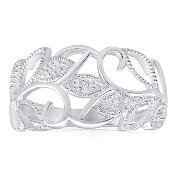 Sterling Silver Diamond Set Leaf Ring Shiels