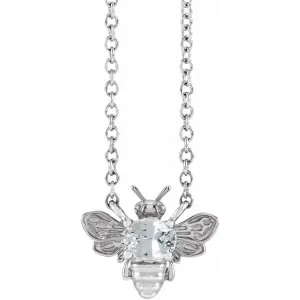 Sterling Silver Natural White Sapphire Bee Necklace