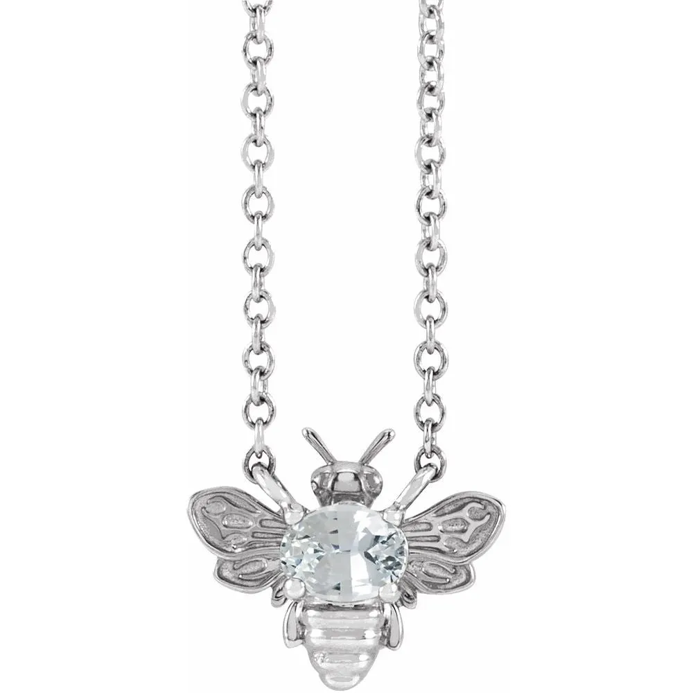 Sterling Silver Natural White Sapphire Bee Necklace