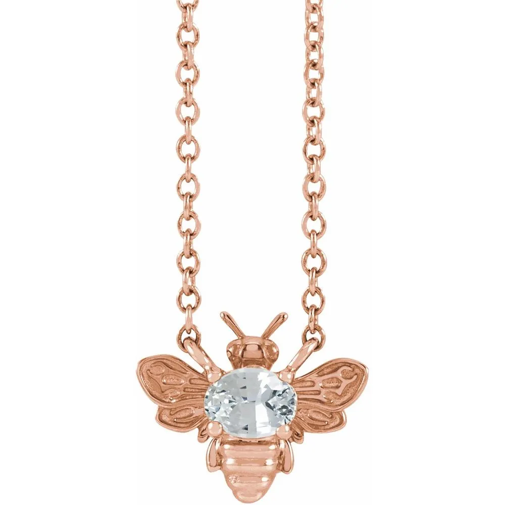 Sterling Silver Natural White Sapphire Bee Necklace