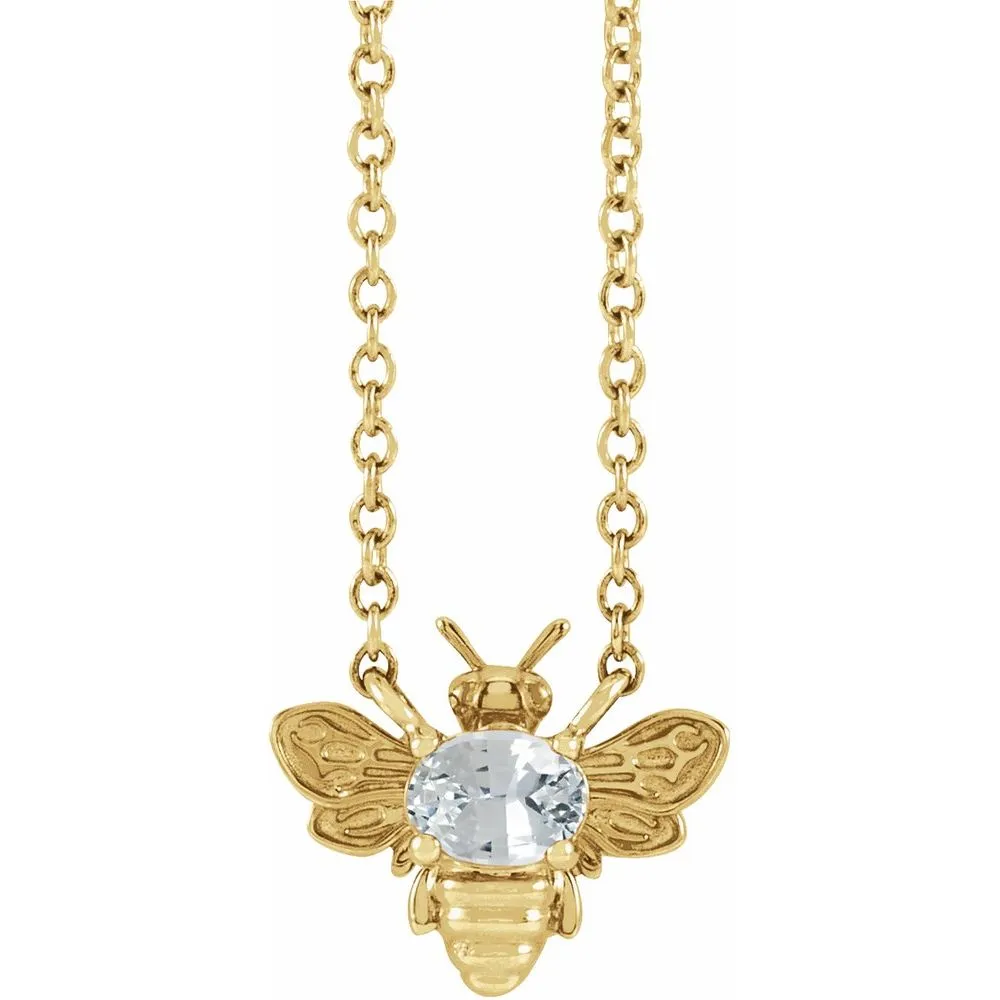 Sterling Silver Natural White Sapphire Bee Necklace