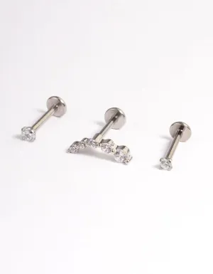 Surgical Steel Cubic Zirconia Crawler Flatback 3-Pack