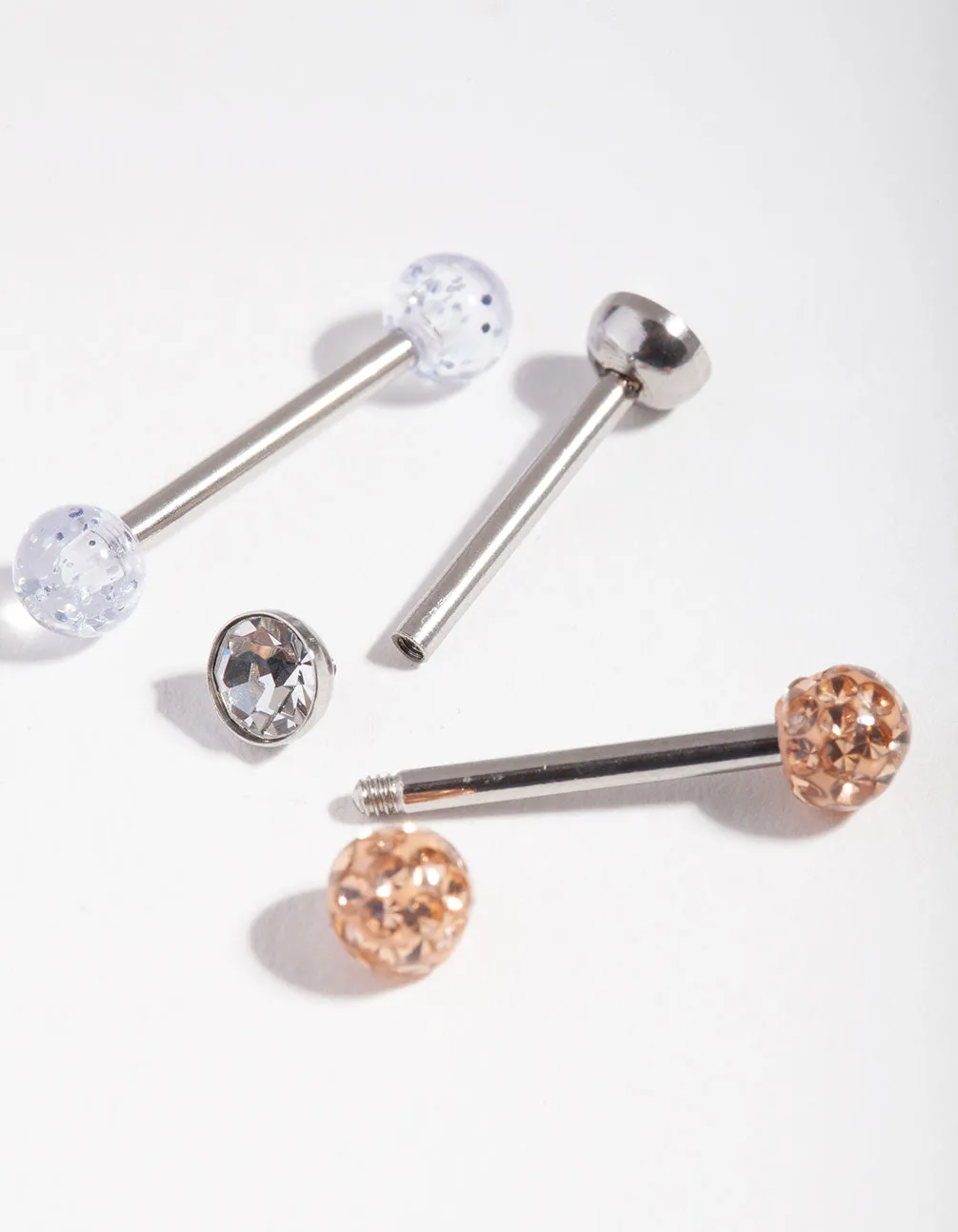 Surgical Steel Opal Diamante 3-Pack Tongue Rings