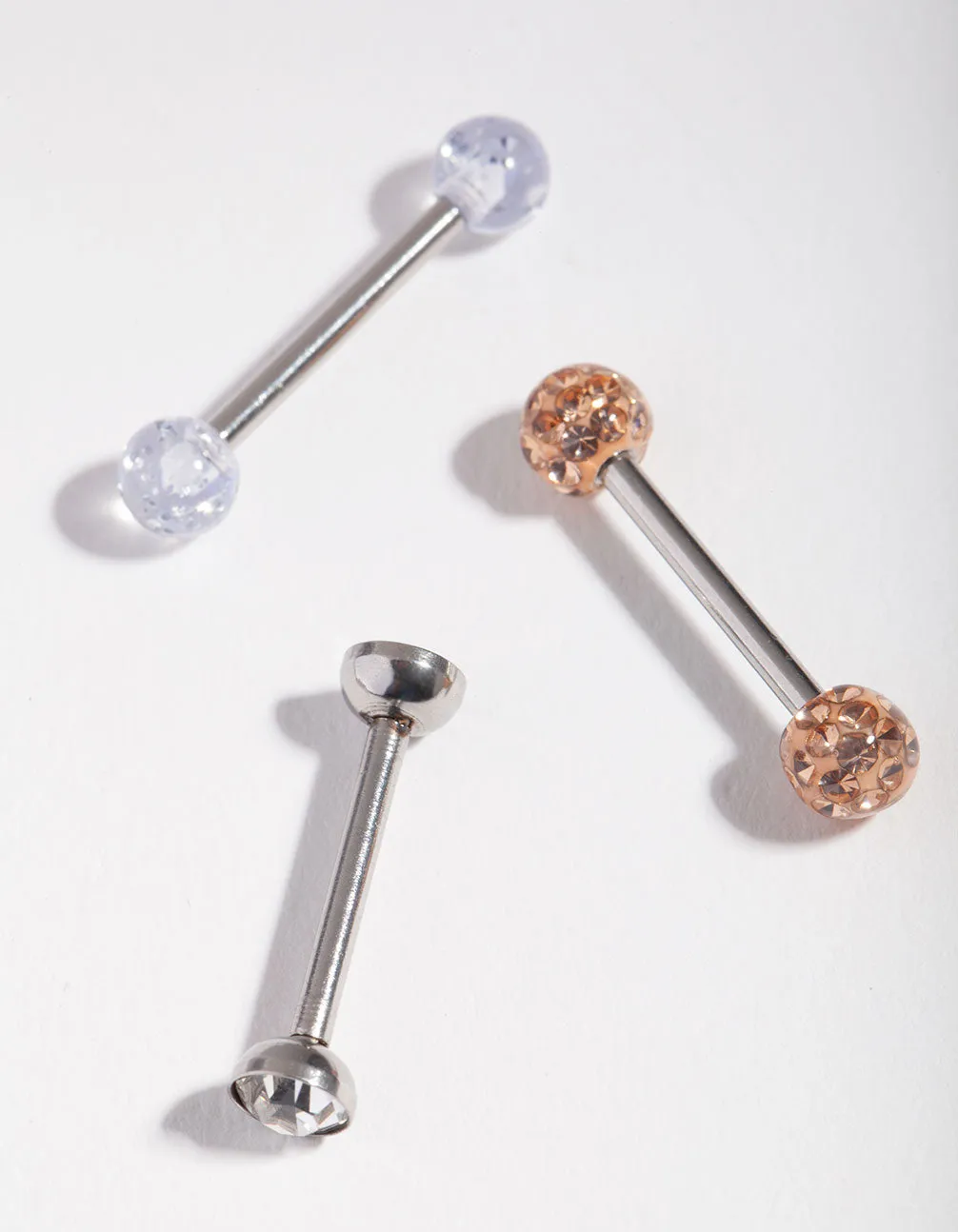 Surgical Steel Opal Diamante 3-Pack Tongue Rings