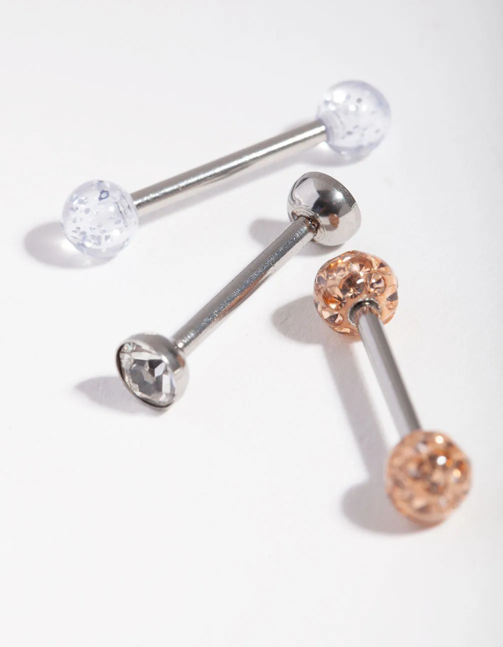 Surgical Steel Opal Diamante 3-Pack Tongue Rings