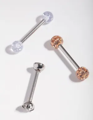 Surgical Steel Opal Diamante 3-Pack Tongue Rings