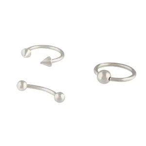 Surgical Steel Rhodium Spike Ring Barbell 3 Pack