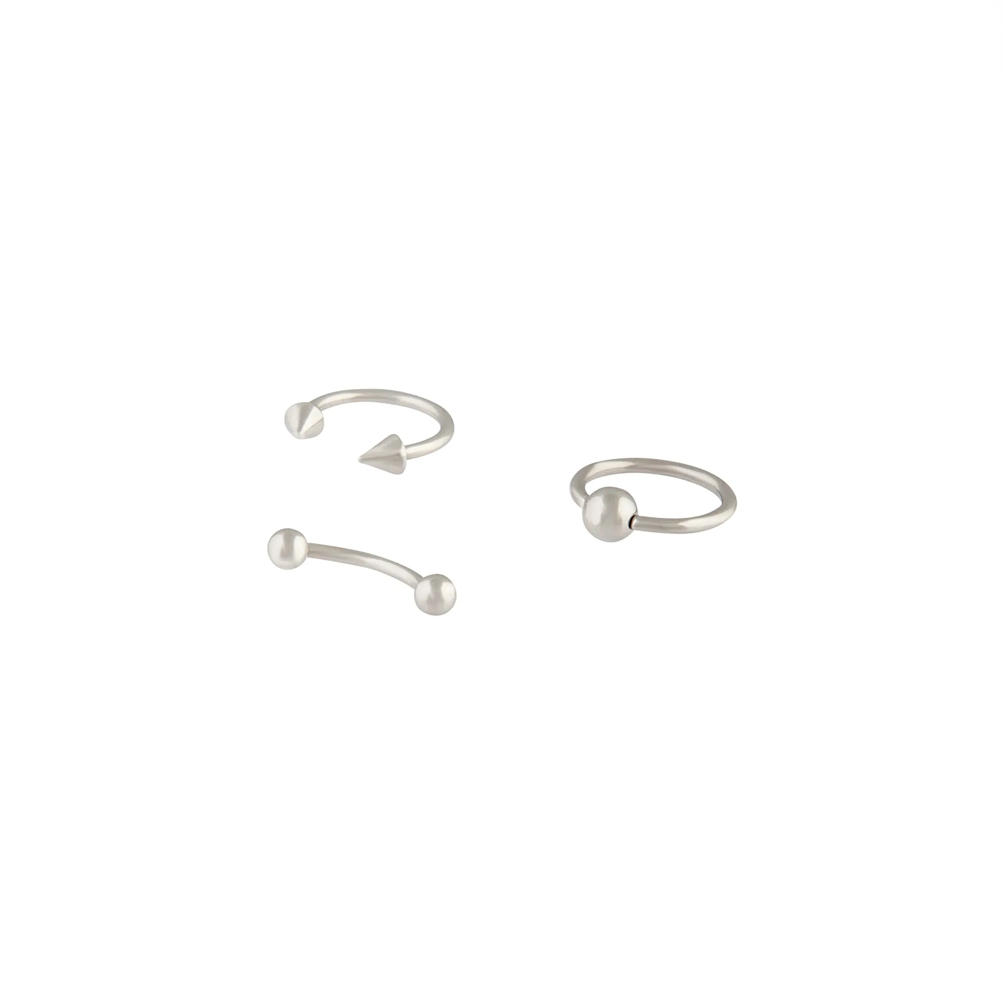 Surgical Steel Rhodium Spike Ring Barbell 3 Pack