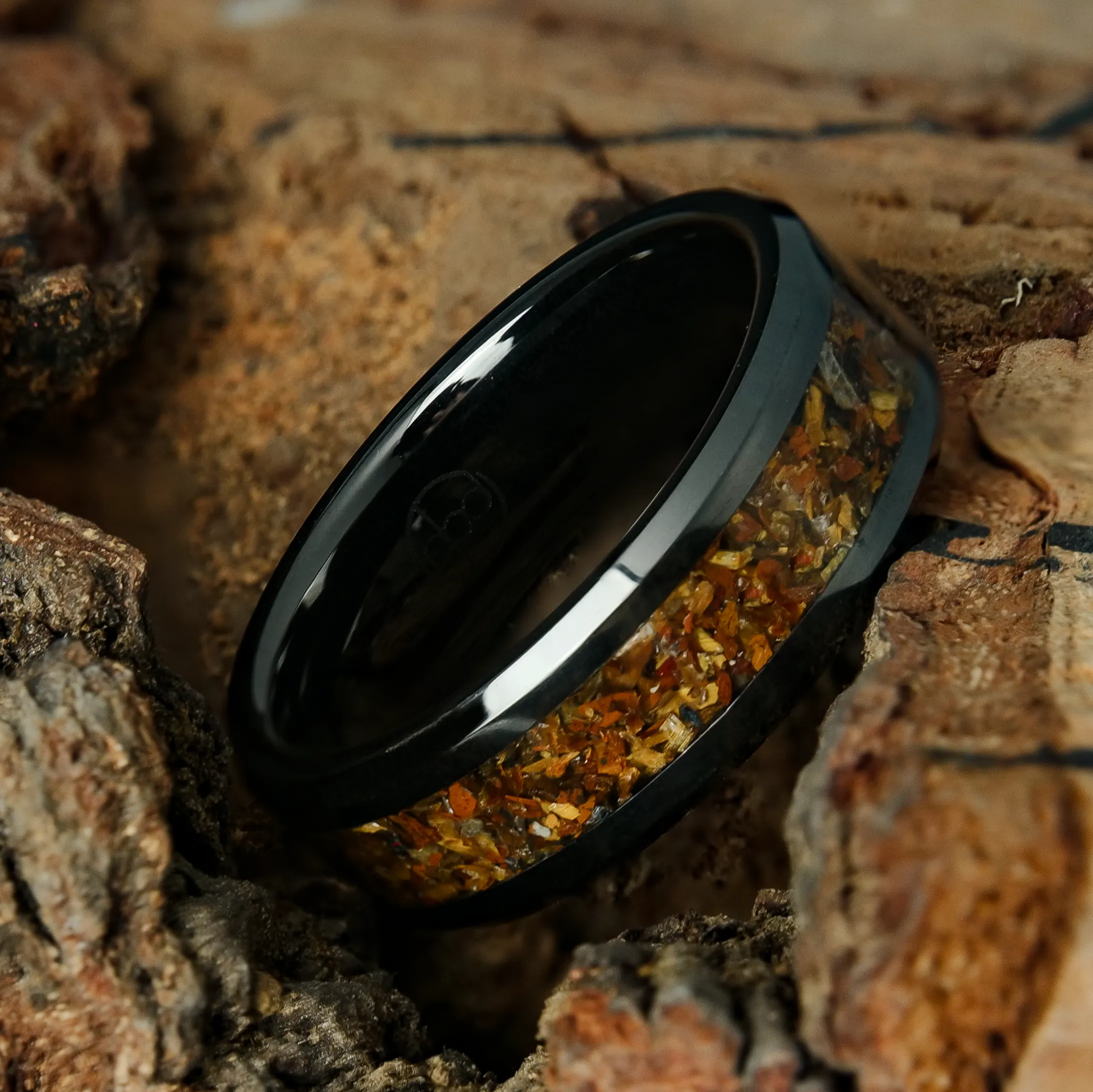Tiger's Eye Glowstone Ring on Black Ceramic