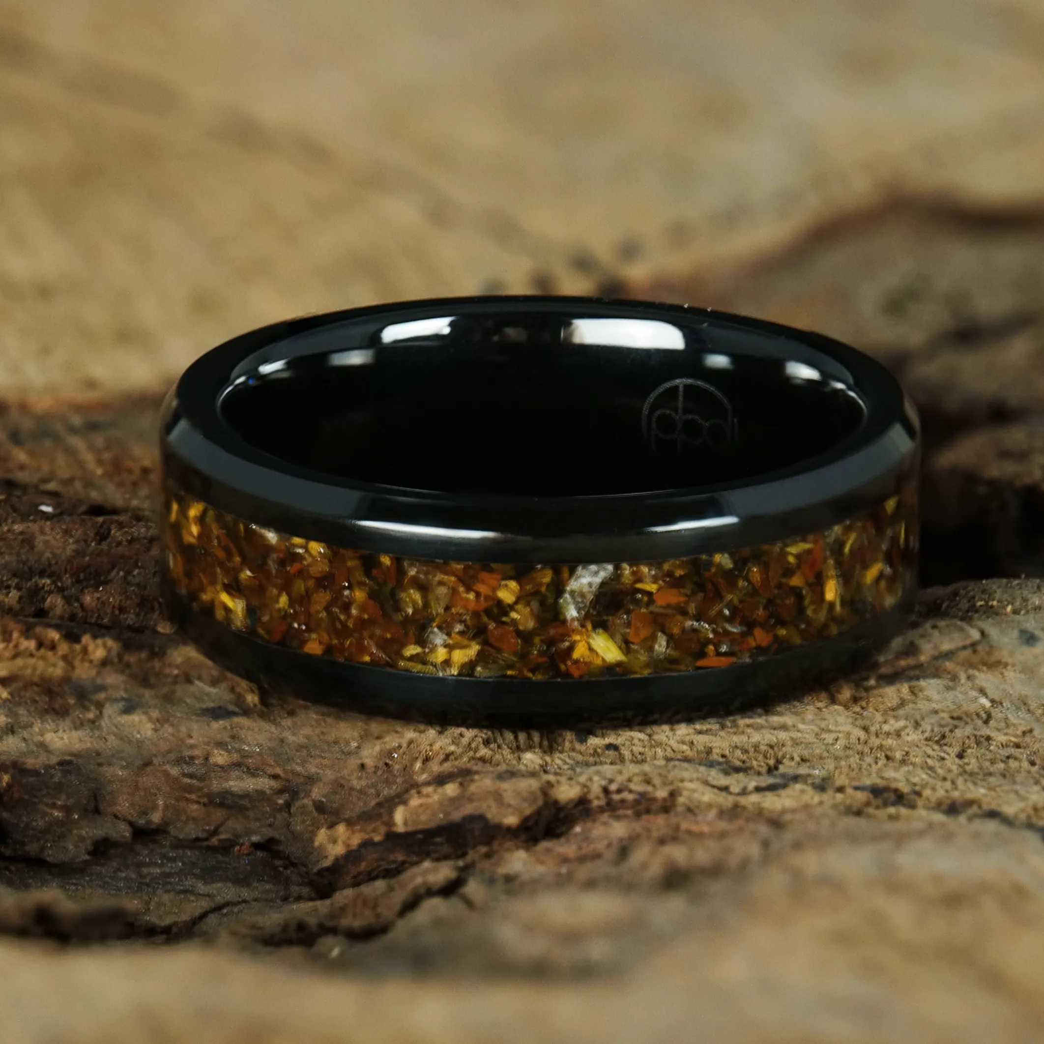 Tiger's Eye Glowstone Ring on Black Ceramic